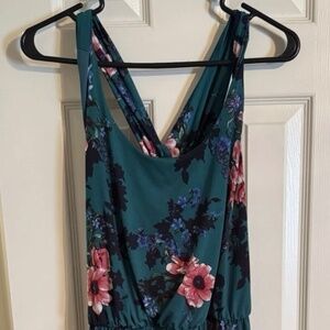 Kaileigh Green Floral Blue Pink Cross Back Tank Dress Size XXL